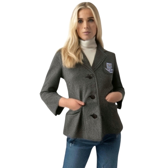 American Eagle Outfitters Womens Y2K Grey Tweed Blazer Wool Blend Size M - Picture 1 of 13